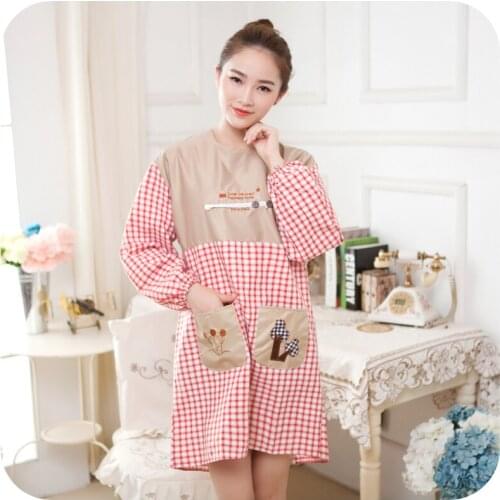 1pc Winter Thicker Cotton Long-sleeved Plaid Antifouling Kitchen Aprons With Sleeves Cover Sexy Adult Aprons