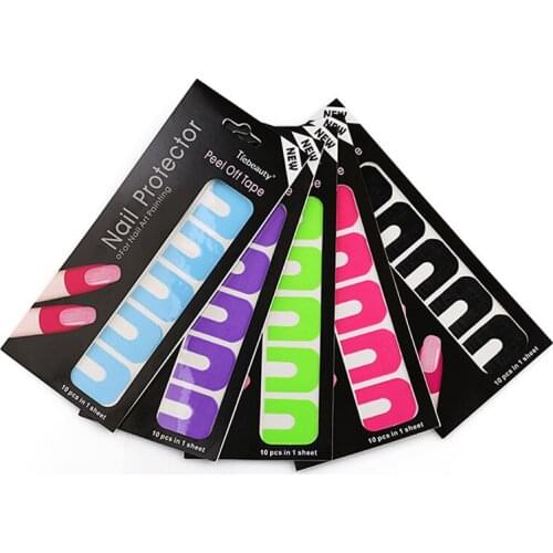 10pcs sheet 5colors U-shape Peel off tape Nail Protector Polish Liquid Adhesive-Self Sticker Nail Protector Spill Proof Stickers