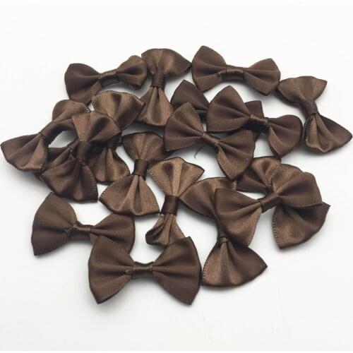 100pcs Brown Color 35x22mm Satin Ribbon Bows For Doll Hair Accessories Wedding Invites Decorations Cardmaking