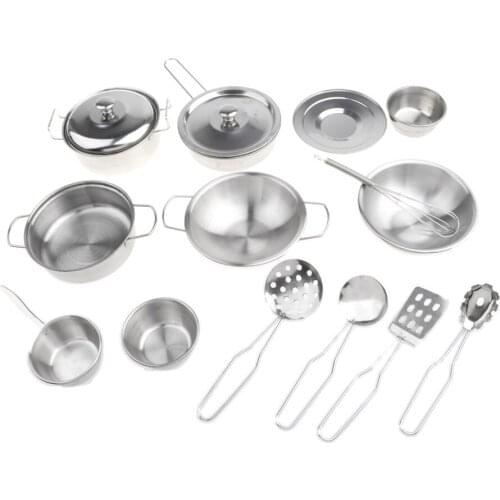 16 Pcs Stainless Steel Kitchen Cookware Real Cooking Simulation Chef Toys