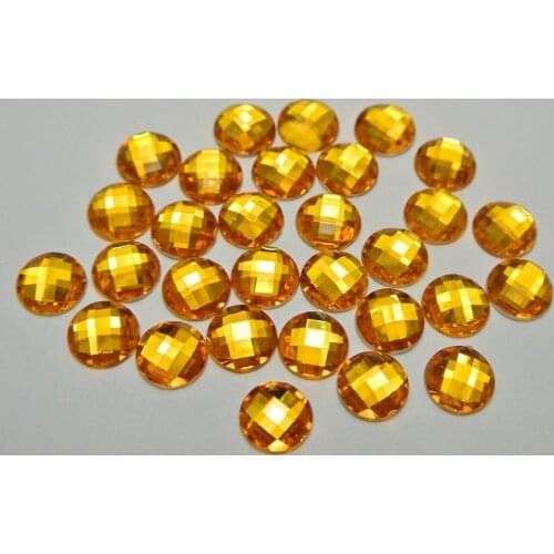 250 Gold Acrylic Flatback Faceted Round Rhinestone Gems 8mm No Hole