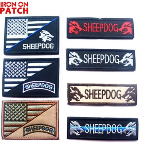 3Pcs Embroidery Badge United States Sheepdog Tactical Patches Hook&Loop Clothing Badges for Backpacks DIY Sewing Craft