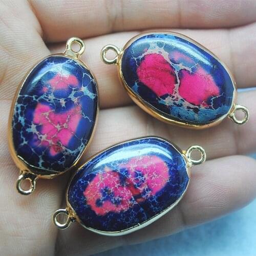 3pcs nature imperial jasper stone connectors for women pendants or bracelets making jewelry finding top selling 30x22mm