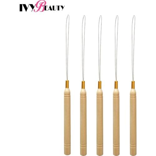 5Pcs Hair Extensions Loop Needle Threader Wire Pulling Hook Tool For Silicone Microlink Beads And Feathers Extension Micro Rings