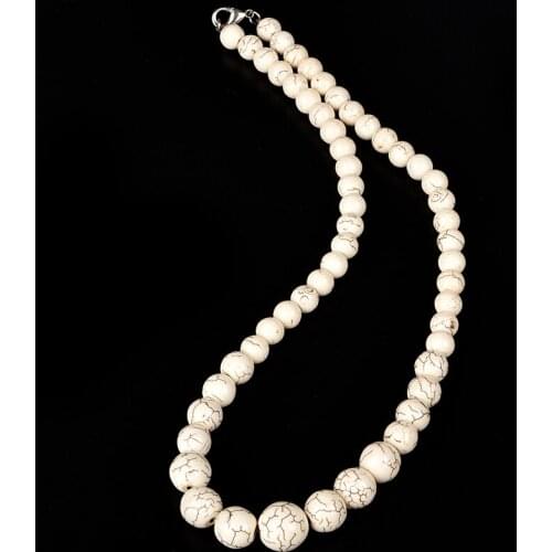 White Turquoises 6-14mm Round Bead Tower Necklace Handmade DIY Design Jewelry Women Clothing With Festival Birthday Gifts 18"
