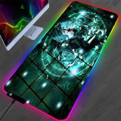 RGB Black Blue Girl Anime Large Mouse Pad Mini Notebook Desktop Computer MousePad Office Keyboard Desktop Desk Mat LED Luminous