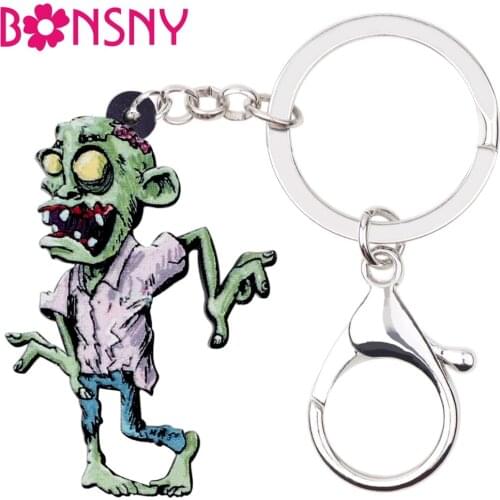 Bonsny Acrylic Halloween Cartoon Zombie Key Chain Keychain Ring Pendant Game Party Jewelry For Women Girls Teens Bag Charms Bulk