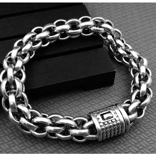925 Sterling Silver Stripe mens Loop Link Chain bracelet bangle 8.66" Fashion Jewelry A2295