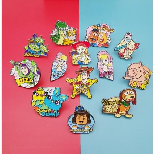 Toy Story Brooch Cute Cartoon Disney Brooches Anime Figure Woody Partysaurus Rex Alien Hamm Forky Bunny Buzz Lightyear Badge Pin