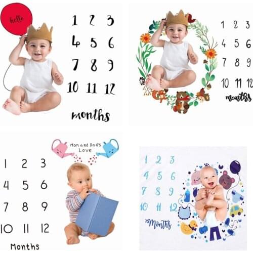 Baby Milestone Photo Props Background Blankets animal Pattern Infant Play Mats Backdrop Cloth Calendar Photo Accessories Nordic