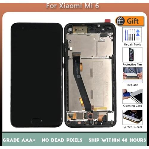 For Xiaomi Mi 6 Original LCD screen assembly with front case Black White Blue With repair tool and Tempered film