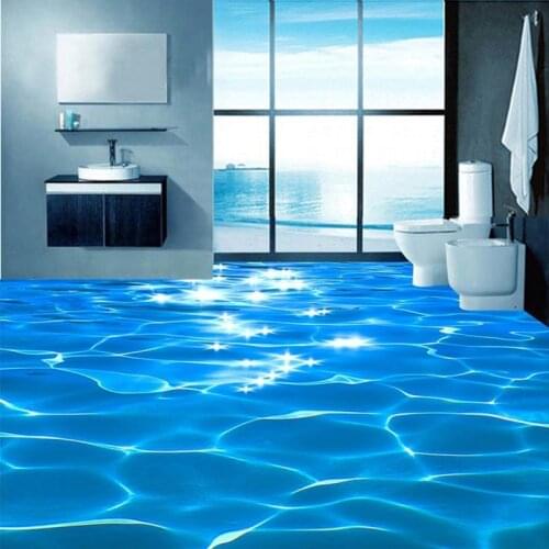 Photo Floor Wallpaper 3D Stereo Glittering Sea Water Floor Mural PVC Self Adhesive Bathroom Waterproof Eco-Friendly 3D Wallpaper