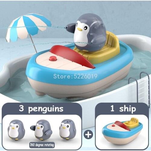 Bath Toys Baby Bathroom Water Spray Penguins Bathtub Kids Play Water Games Tool Shower Wall Suction Set Bath Toy for Children
