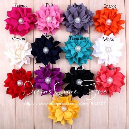 200pcs/lot 3.6" 13 Colors Factory Price Fashion Fabric Flowers For Kids Accessories Newborn Artificial Flowers+Pear For Headwear