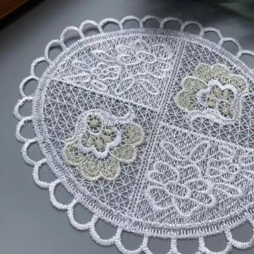 2 pcs White Embroidered Flower Mesh Lace Ribbon Applique Trims for Covers Curtain Home Textiles Sewing Strip Fabric 15cm Hot