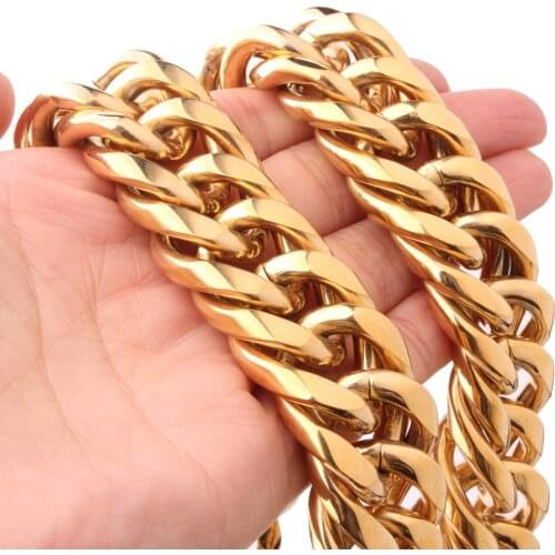 Cool New 22mm Stainless Steel Gold Tone Double Cuban Curb Link Chain Men Unisex Necklace Or Bracelet Biker Jewelry 7-40" Hotsale
