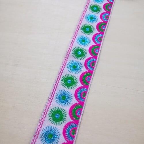 3.3cm 33mm 1-3/8'' White Pink Green Blue Filigree Folk Classical Ethnic Symbol Ribbon Costume Laciness National Jacquard Webbing