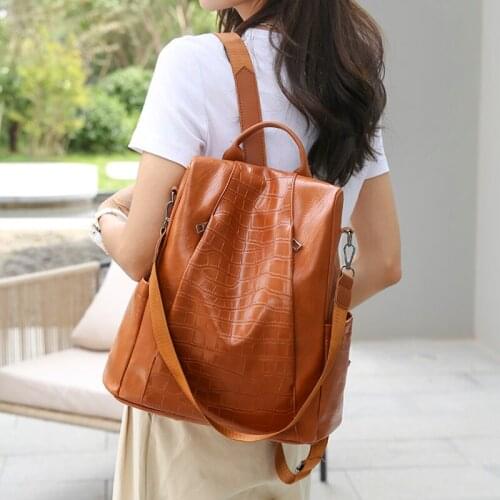 Fashion Anti-Theft Backpack Female Pu Leather Shoulder Bag Waterproof Ladies Laptop Bag Multifunction School Bag Women