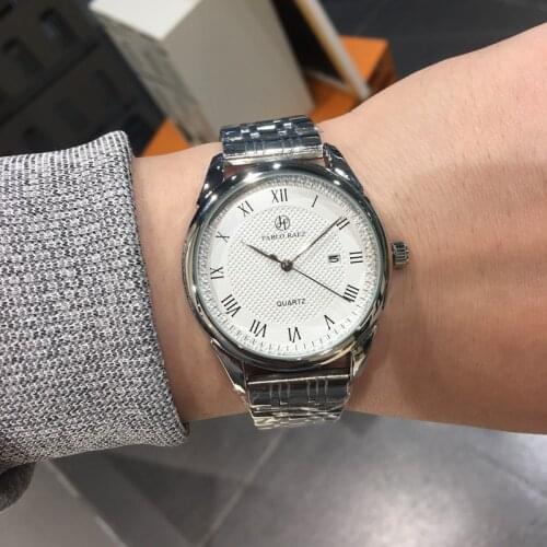 PABLO RAEZ 100% Stainless Steel Man Watch Luxury Business Fashion Style High Quality Calendar Quartz Movement Date Wristwatch