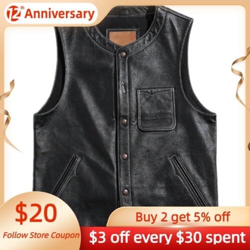 2021 Black Japan Casual Style Genuine Leather Vest Men Single Breasted Real Natural Cowhide Slim Fit Short Spring Coat