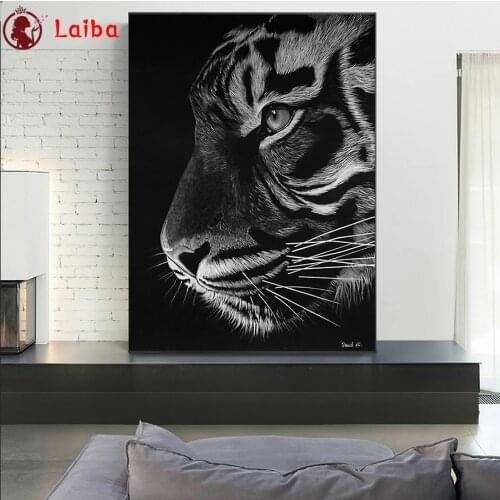 Full square round drill set Black and white animal art, tiger diy diamond painting 5d diamond mazayka embroidery room decor