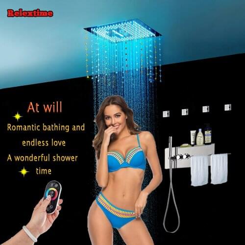 Crystal quartz LED Ceiling Shower Head Wall Mount Bathroom Shower Faucets Set Concealed Shower Mixer Faucet System Bathtub