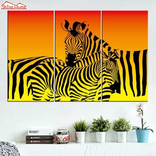 ShineHome-3pcs Wall Art Canvas Print Abstract Zebra Oil Painting Triptych Modular Pictures Printing Decoration for Living Room