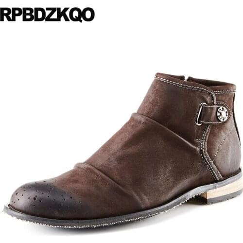 Fall Ankle Genuine Leather Full Grain Boots Fur Retro Vintage Brown Winter 2017 Short Shoes Booties Fashion Comfortable Male