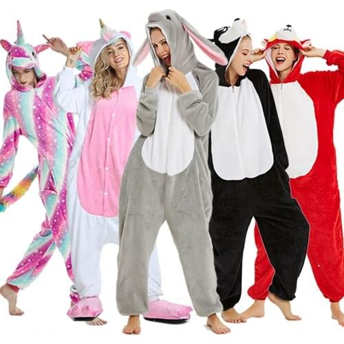 Kigurumi Pajama Unicorn Onesies For Women Men Winter Flannel Sleepwear Animal Uniocnrio Costumes Adults Kigurumi Nightie Pyjamas