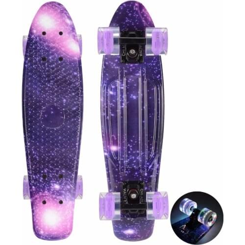 Plastic Skateboard Penny Board Mini Cruiser Board 22" X 6" Retro Longboard Skate Long Board Graphic Galaxy Purple Blue