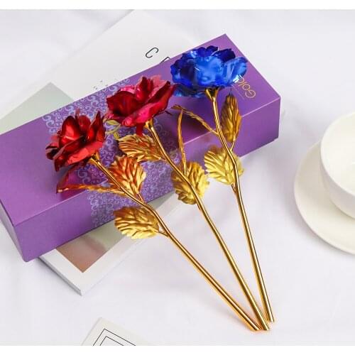 24K Gold Plated Rose Flower Valentines Day Gift Birthday Romantic Golden Flower Home Decor Lover Gifts