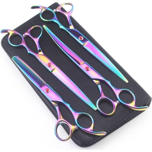 4 kit Professional japan 7 inch pet dog grooming hair scissors curved shears cutting thinning barber hairdressing scissors set