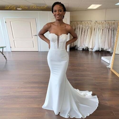 Simple Elegant Mermaid Wedding Dress 2020 Sweethart Sleeveless Lace Appliques Bridal Gowns