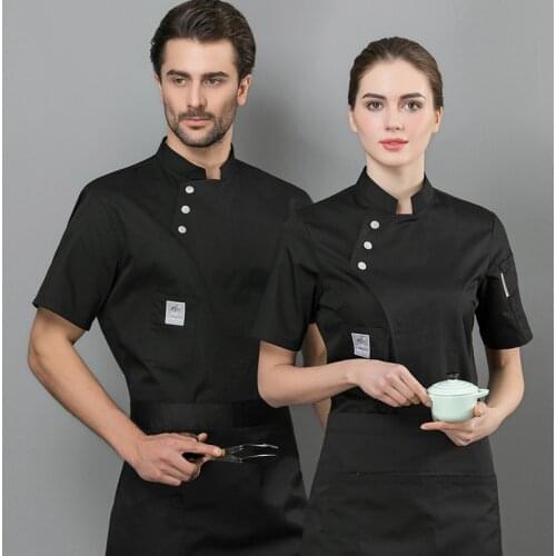 Chef Working Uniform Unisex Western Restaurant Baking Kitchen Pure Color Short Sleeve Summer Breathable Cook Working Uniform
