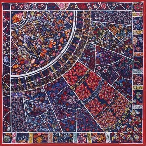 Twill Silk Women Scarf 130*130 cm Euro Design Bohemia Flower Print Square Scarves High Quality Gift Fashion Large Silk Shawls