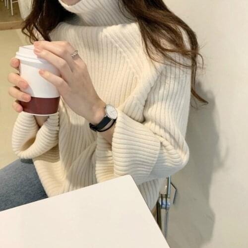 Snordic New Women Winter Thicken Turtleneck Loose Sweater Full Sleeve Knitted Pullovers Casual Jumpers Jackets