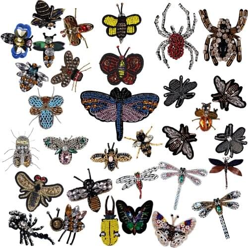 Beaded Dragonfly Butterfly Bee Rhinestone Insect Scorpion Crystal Patches for Shoes Bags Sewing Apparel Applique TH862