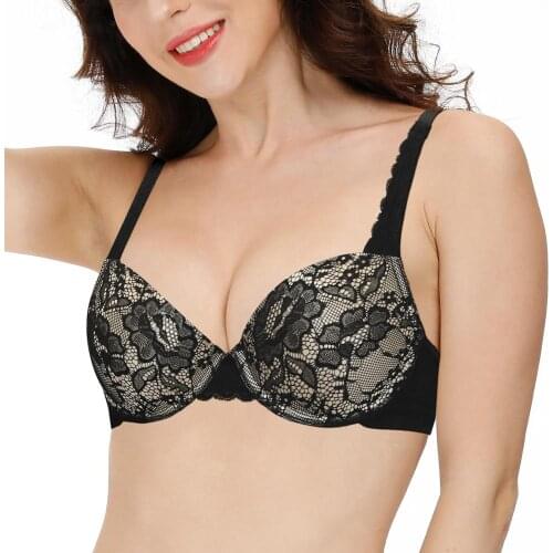Vgplay Floral Lace Bra Plus Size Women Lingerie Padded Adjustable Brassiere Plunge Bras for Women Breathable Underwear