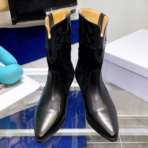 Vintage Retro Point Toe Riding Boots Autumn Winter Brand Design Square Heels Women Shoe Luxury Fashion Ankle Slip-on Female Boot