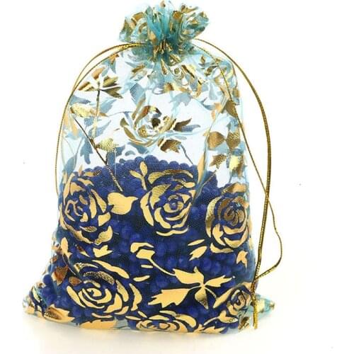 100ps/lot 17x23cm light blue Gold Rose Color Christmas Drawable Organza Voile Gift Packaging Bags