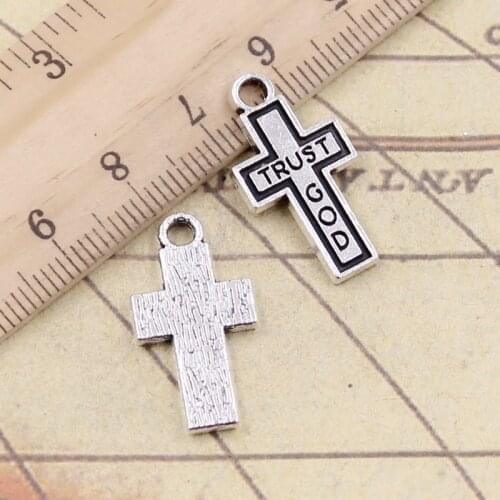 20pcs Charms Cross Trust God 24x13mm Tibetan Bronze Silver Color Pendants Antique Jewelry Making DIY Handmade Craft