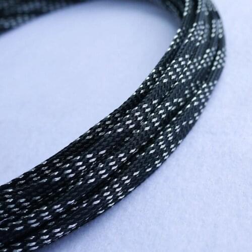 5/10/50/200 Meters Black &Silver High quality 4mm Braid PET Expandable Sleeving High Density Sheathing Plaited Cable Sleeves
