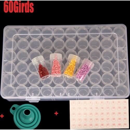 60 Girds With funnel diamond painting accessoires Case Clear Plastic Beads Storage Box For Diamond Embroidery Cross Stitch Tools