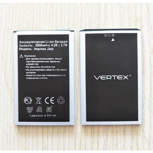 AZK 2PCS/LOT 2000mAH New 100% High Quality for VERTEX Impress Jazz Battery for mobile phone Rechargeable Li-ion battery
