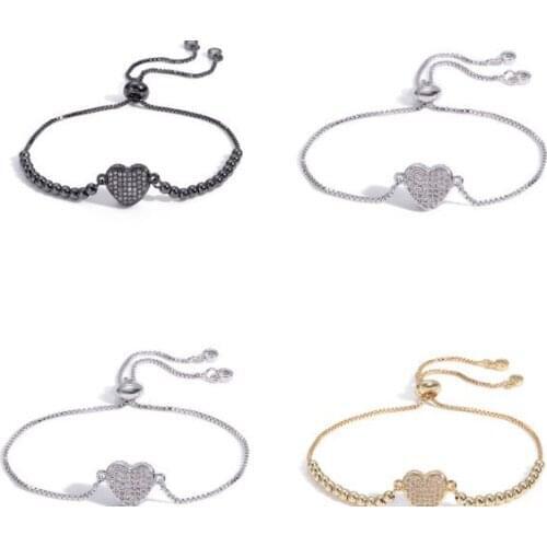 Heart crystal micro pave cz zircon cubic zirconia Bracelet Adjustable silicone positioning Charm Snake Chain Copper Jewelry td24