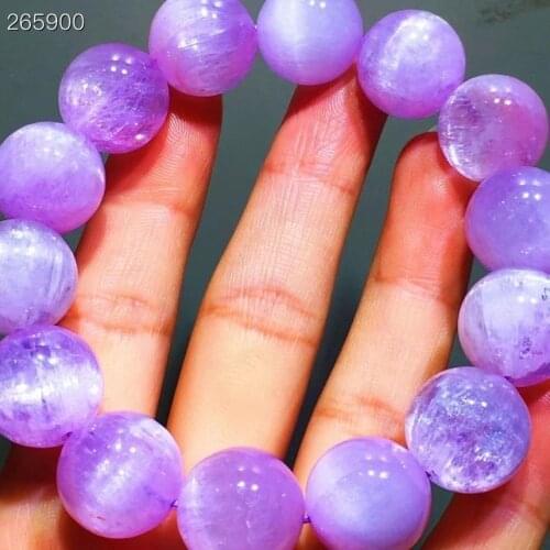 Genuine Natural Purple Kunzite Quartz Clear Round Beads Bracelet 15.3mm Cat Eye Women Men Rare Powerful Energy AAAAAA