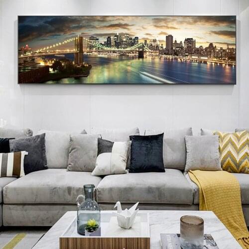 Brooklyn Bridge Night Landscape Canvas Paintings On The Wall Posters And Prints New York City Canvas Pictures For Bed Room Decor
