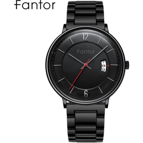 Fantor Fashion Men Stainless Steel Watch Classic Date Luxury Brand Waterproof High Quality Male Black Quartz Wristwatch