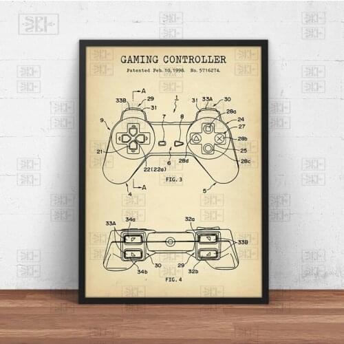 Gaming Controller Blueprint Art Canvas Posters Patent Prints Gamer Gifts Game Room Decor Gamepad Poster Wall Art Painting