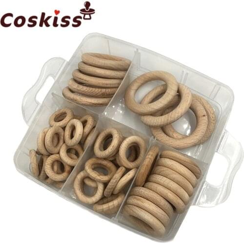 Nature Beech Wood Ring Baby Montessori Toy Organic Infant Teething Nursing Teether Toy Accessories Wooden Ring Set Necklace